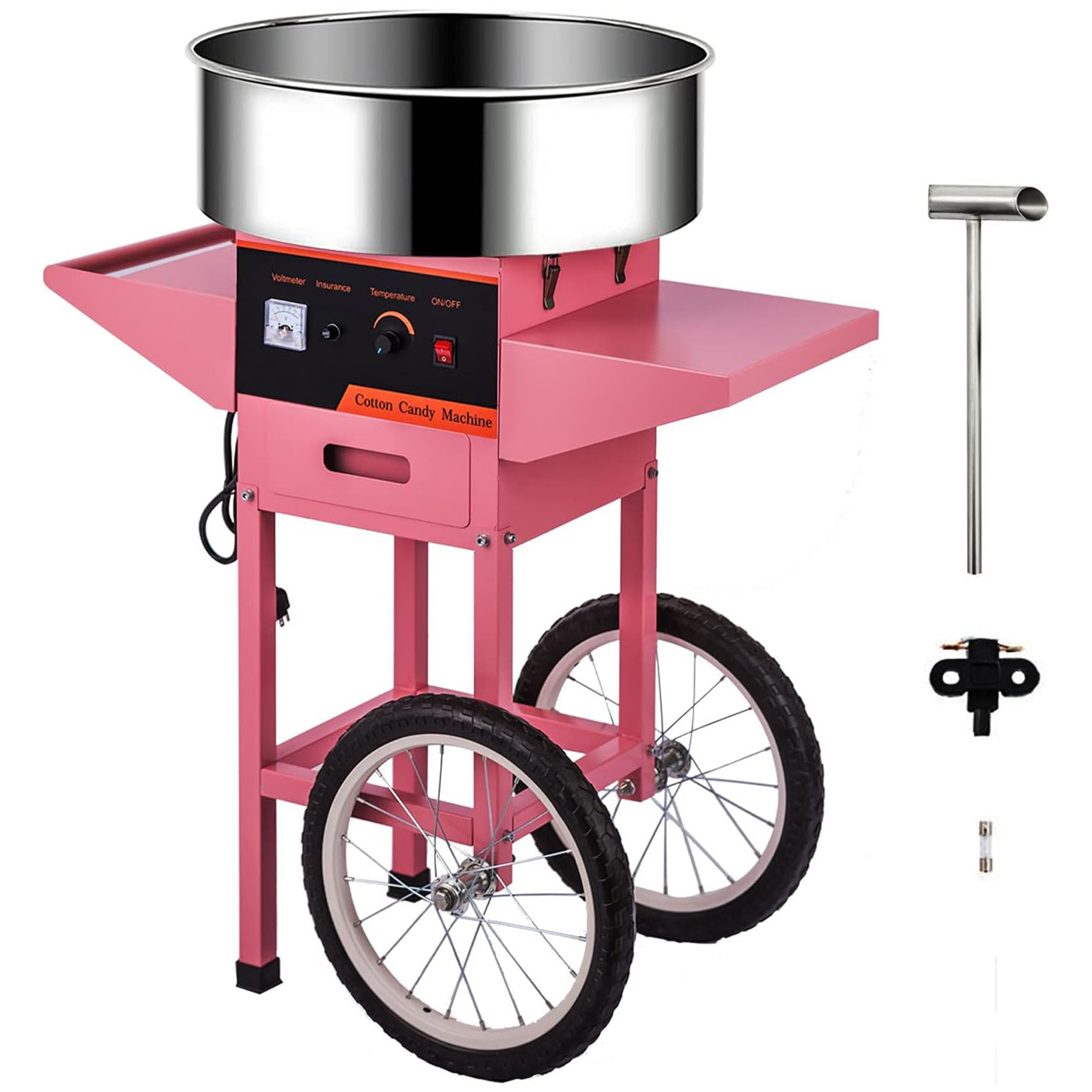 Candy Floss Machine - Tekerlekli Arabalı Ticari Pembe Pamuk Şeker